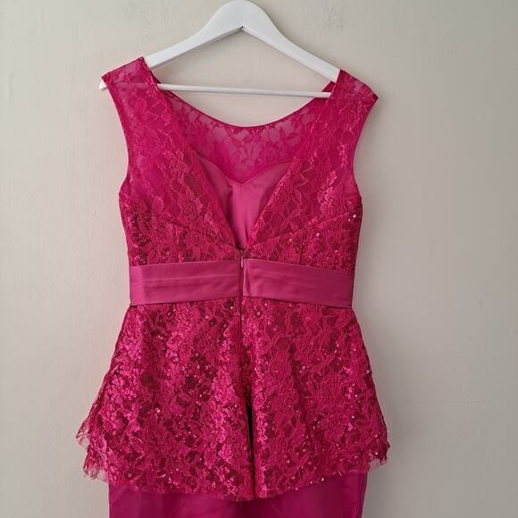 Pink Satin & Chiffon Bodycon Fishtail Bridal Guest Maxi Dress with Sequence - Picture 11 of 15